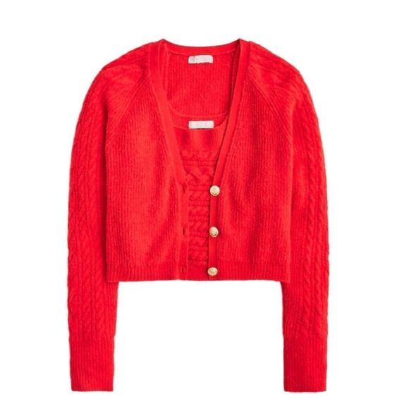 New! J. Crew Red Cropped Sweater Tank and Cardigan Sz XS - Picture 4 of 6